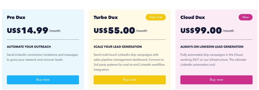 LinkedIn data scraper Dux-Soup pricing packages