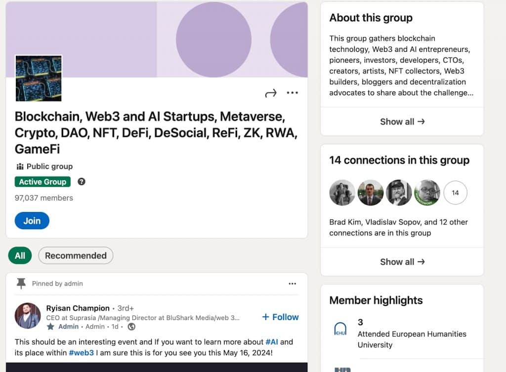 LinkedIn groups to join - HR Blockchain and Web3