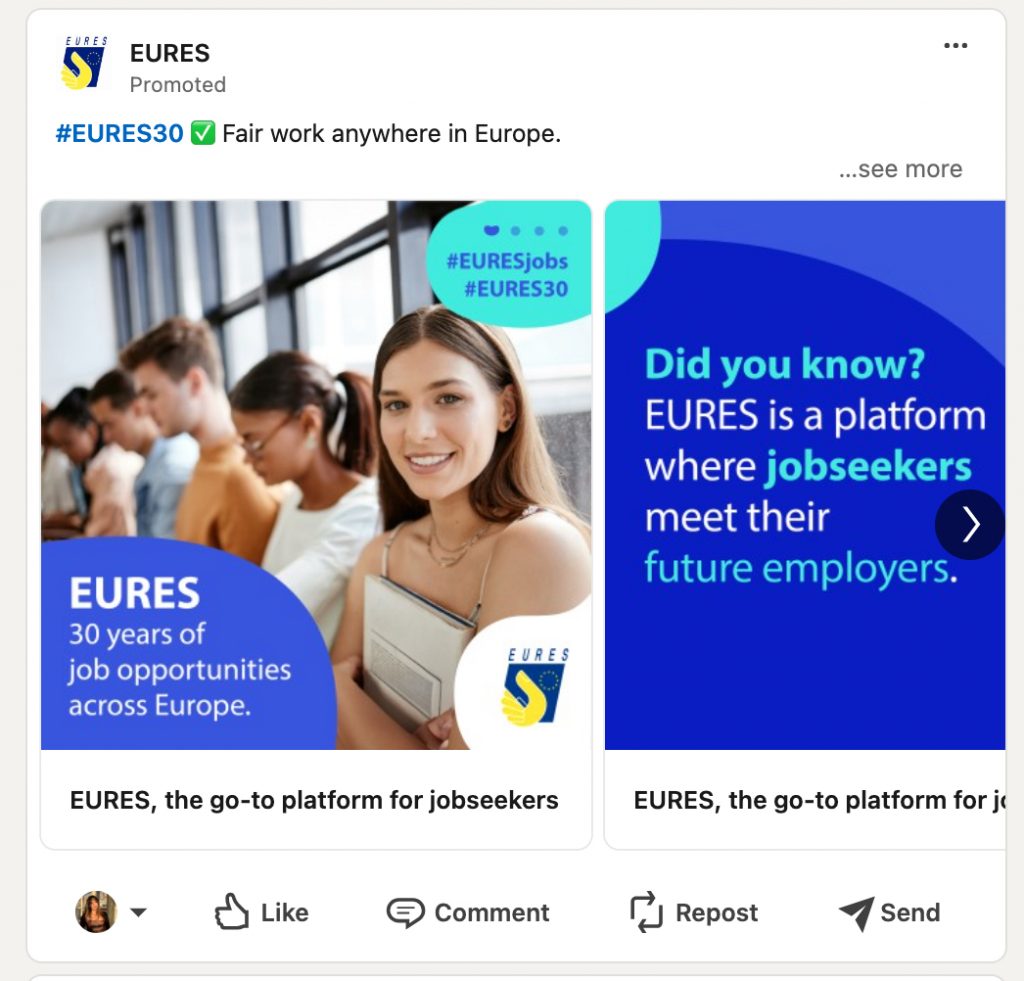 LinkedIn Carousel Ad Examples - Job Search Service in Europe