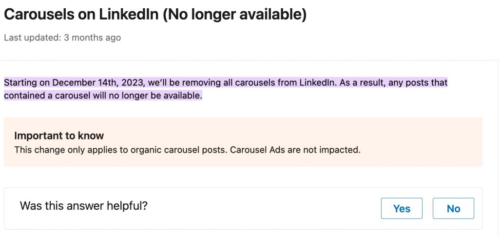 How to Post a Carousel on LinkedIn 2024 - Removing Carousels Screenshot