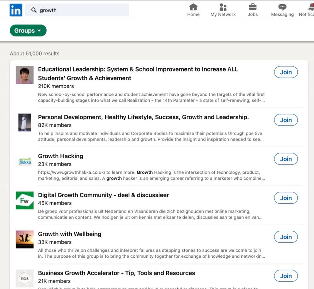 Search LinkedIn groups - screenshot of group search page