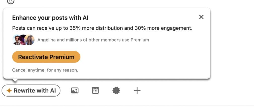 LinkedIn AI works only for Premium - notification to activate premium