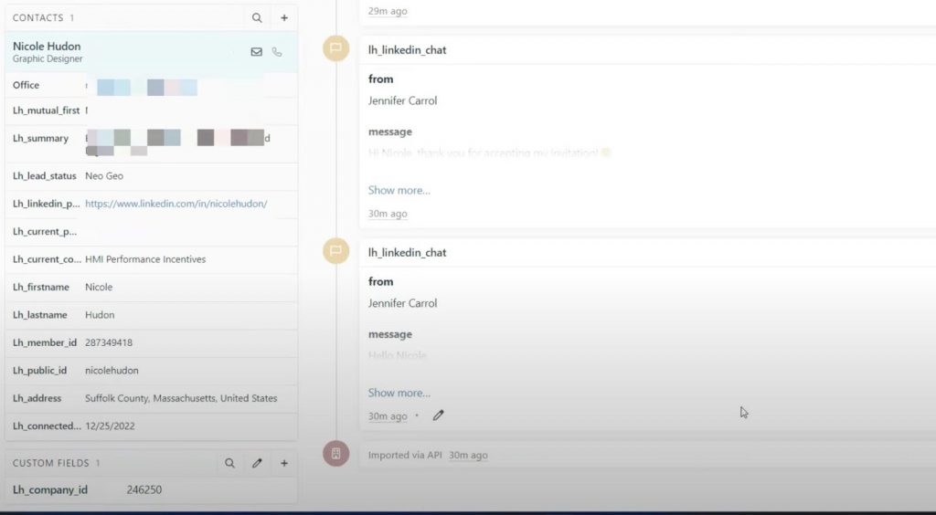 CRMs that integrate with LinkedIn - example of chat integration in Close.io