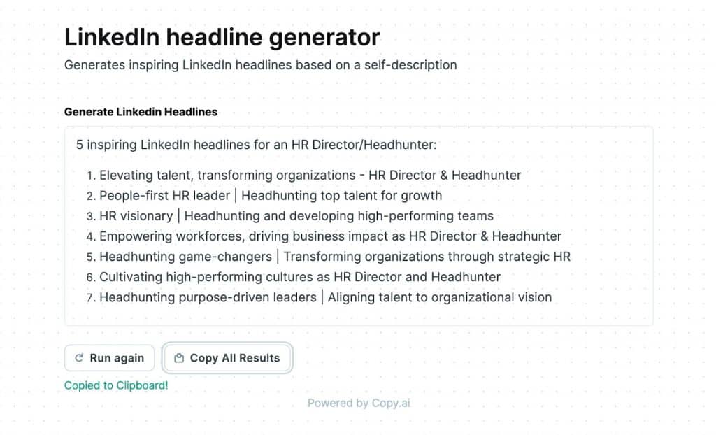 LinkedIn headline generator - Copy.ai