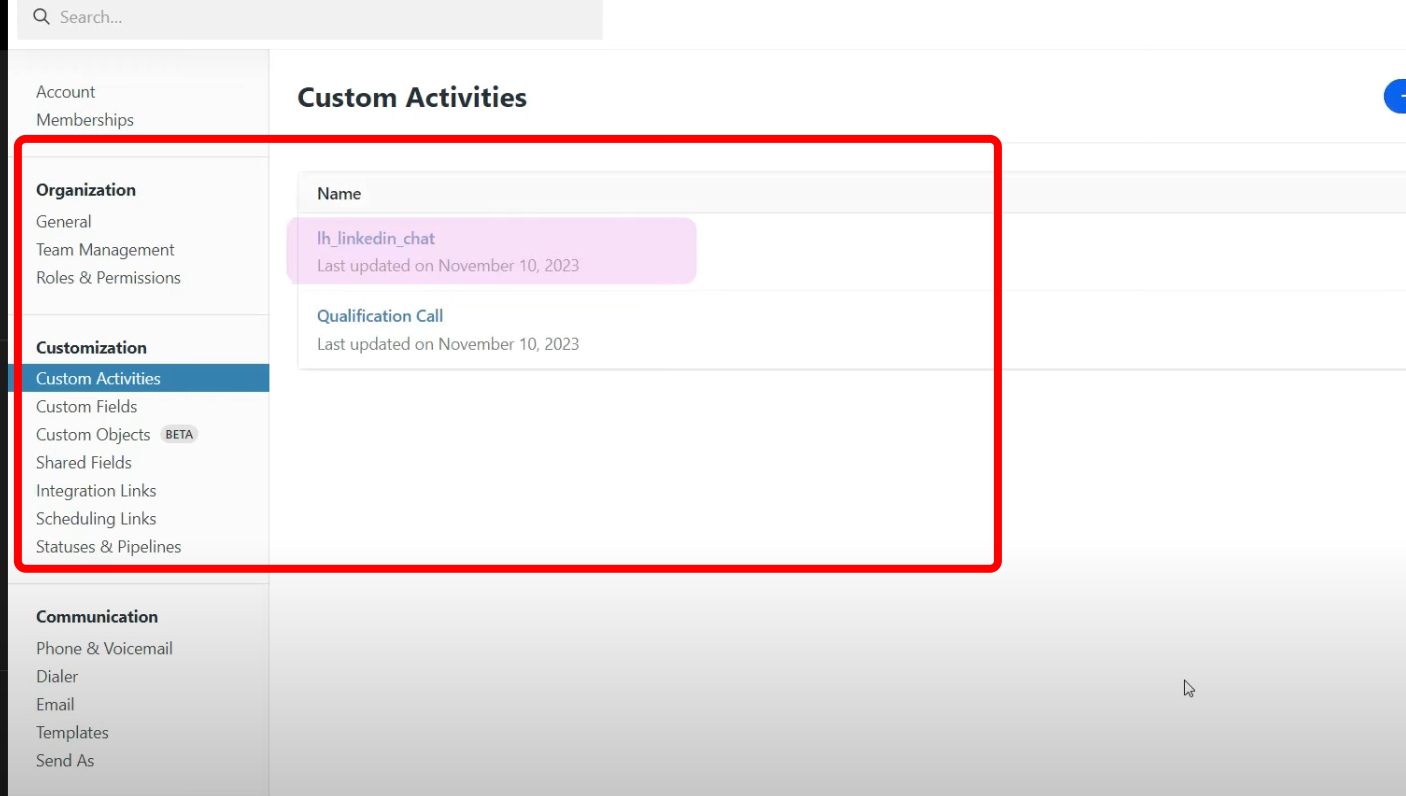 CRMs that integrate with LinkedIn - example of custom activity transfer in Close.io