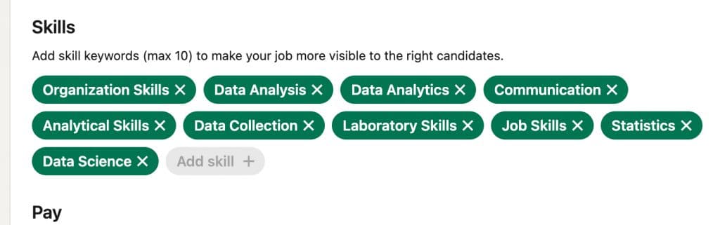 LinkedIn AI job description - skills filling result