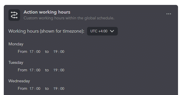 action working hours linked helper screenshot