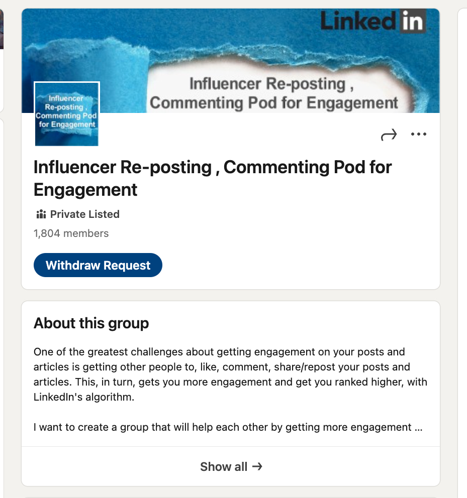 Examples of engagement groups: LinkedIn group.