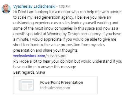 linkedin message screenshot