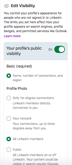 Screenshot of LinkedIn privacy settings.