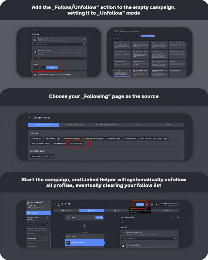 Setting up unfollow campaign in Linked Helper