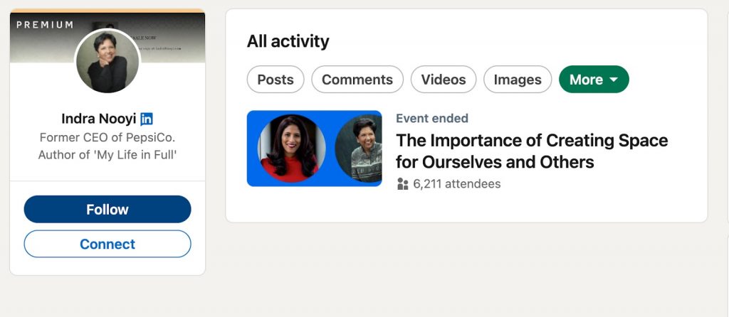 Use LinkedIn for personal branding - screenshot of the events page
