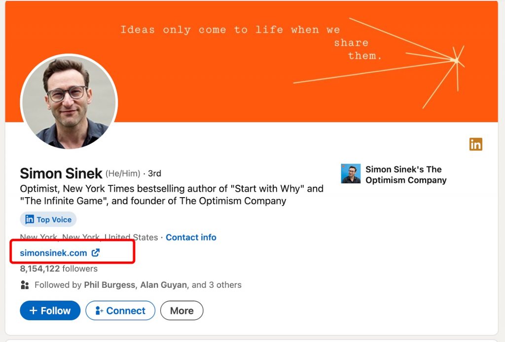 Use LinkedIn for personal branding - Simon Sinek main image example