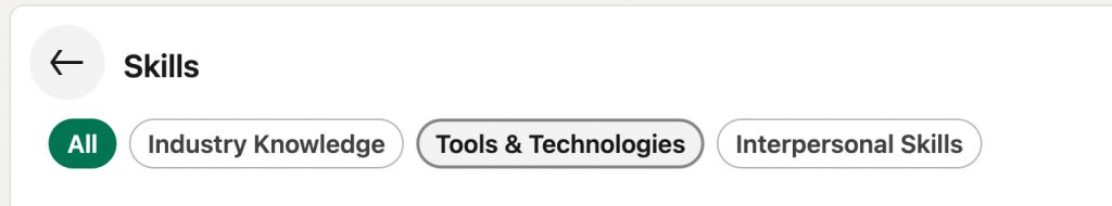 Screenshot of skill categories on LinkedIn