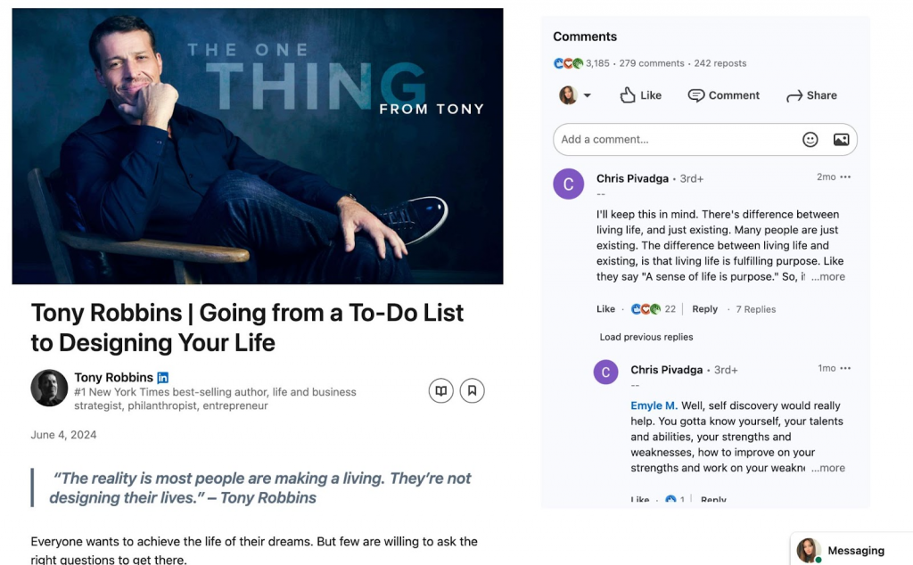 Tony Robbins' Article - Examples of LinkedIn Articles