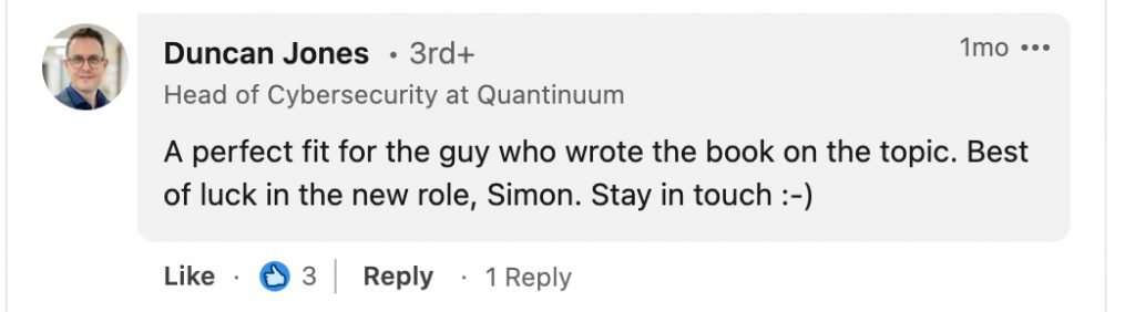 LinkedIn comment example of a post congratulating on new position