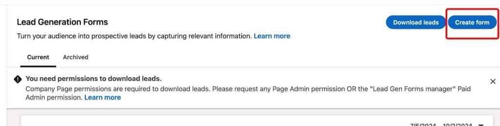 create form button linkedin lead gen forms.