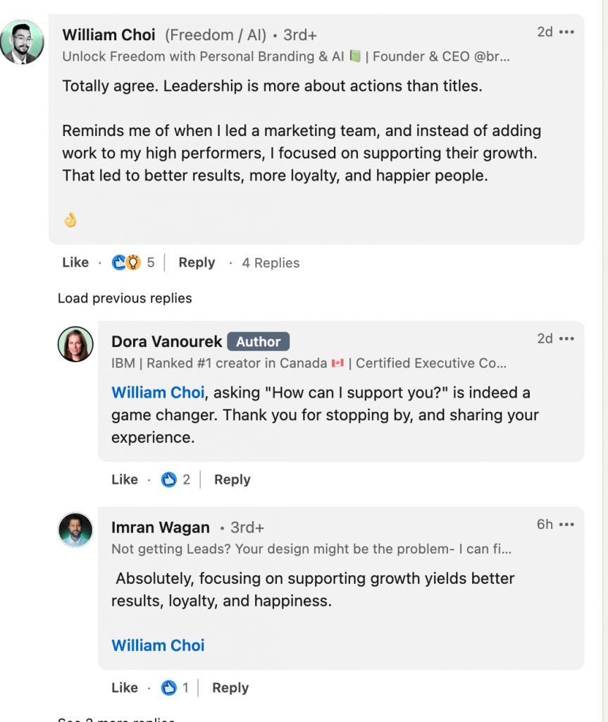  LinkedIn comment example - sharing a personal experience