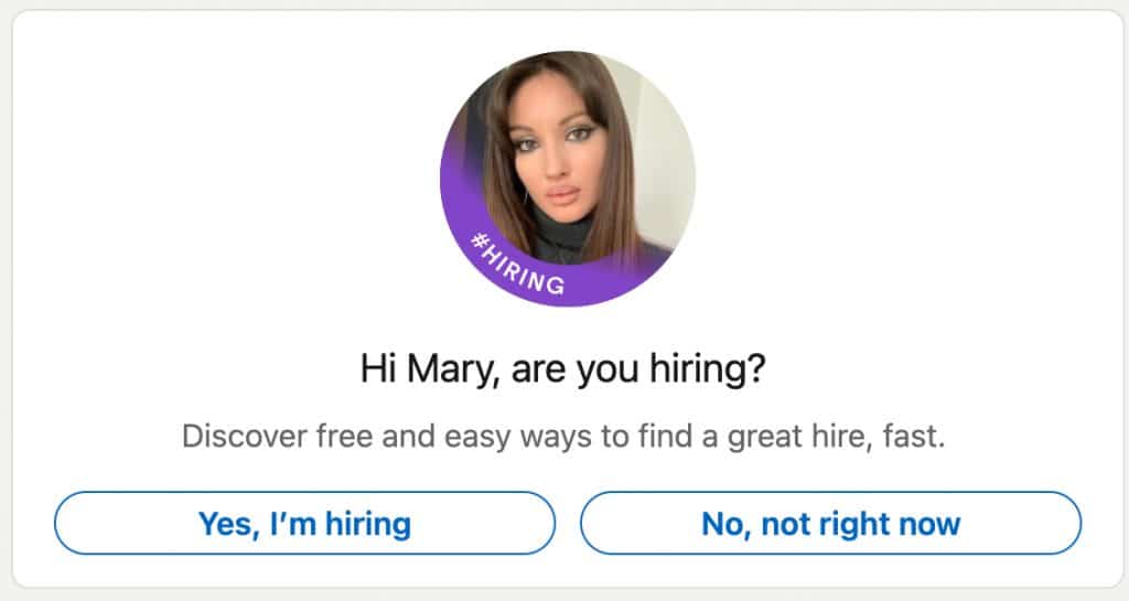 LinkedIn hiring badge meaning (screenshot).