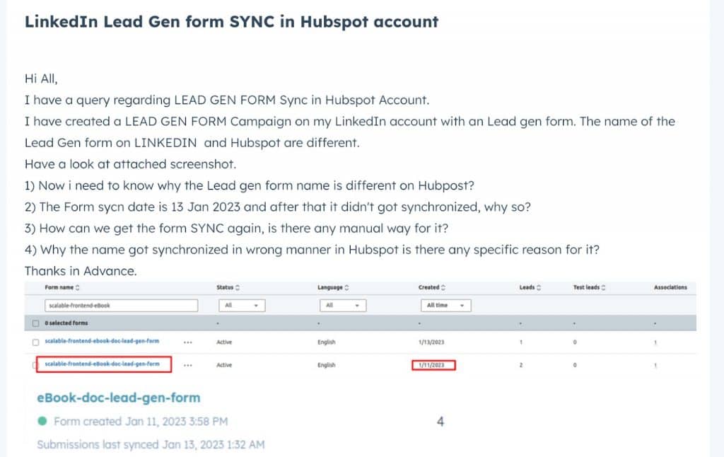 Hubspot and LinkedIn lead gen forms direct integration 