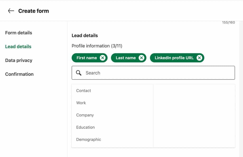 lead details lead gen form linkedin