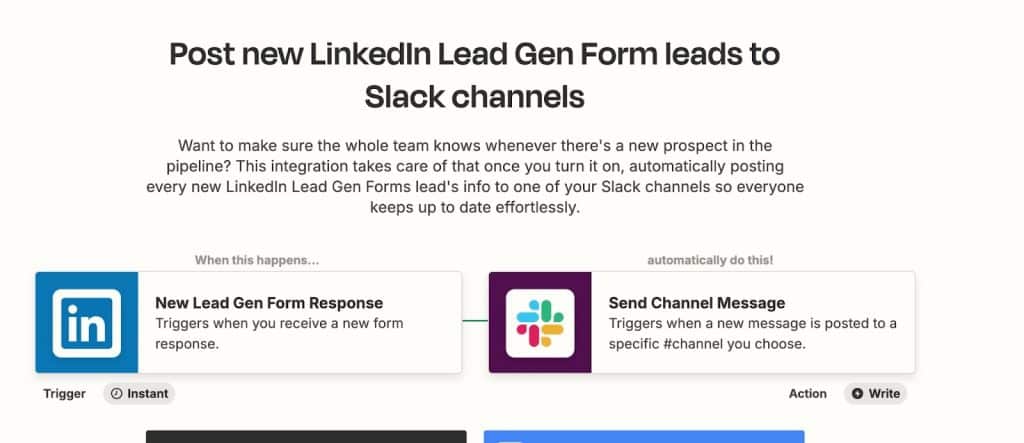 LinkedIn lead gen forms Slack integration webhook