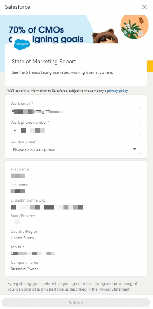 What is a LinkedIn lead gen form? example