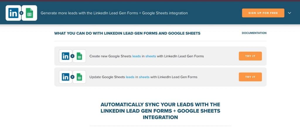 LinkedIn lead gen forms Google Sheets integration LeadsBridge