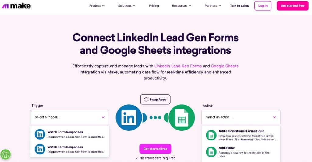 LinkedIn lead gen forms Google Sheets integration  