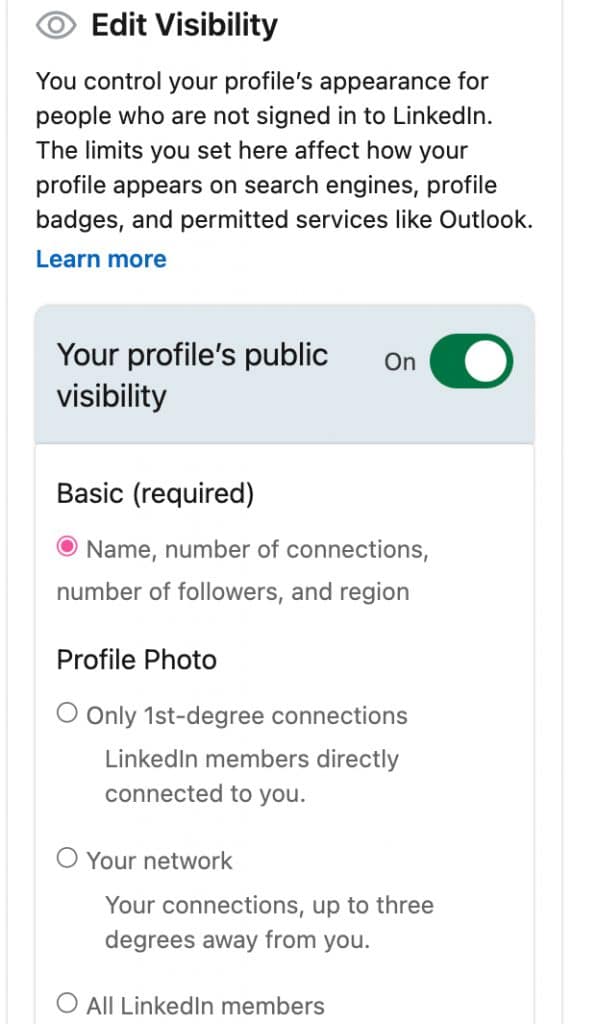 LinkedIn private mode - Edit your public profile, block settings