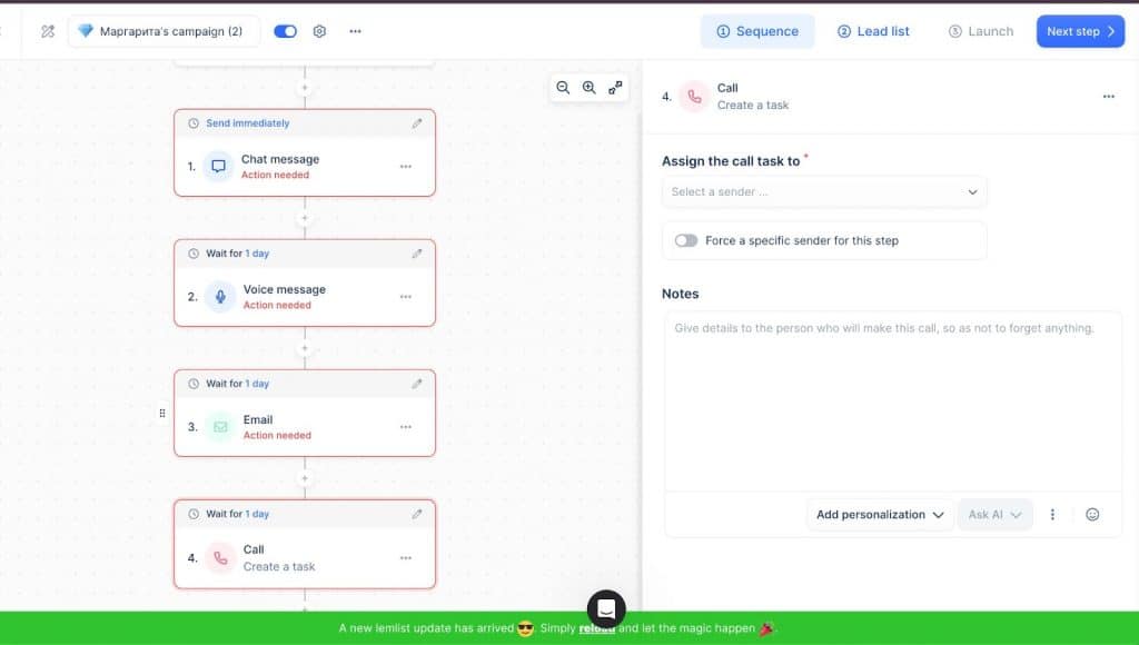 Linked Helper vs. lemlist interface comparison