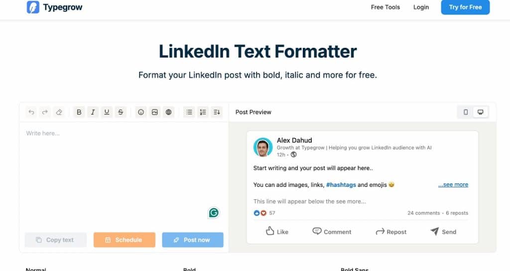 Image showcasing the TypeGrow tool with a preview of LinkedIn posts for both mobile and desktop.