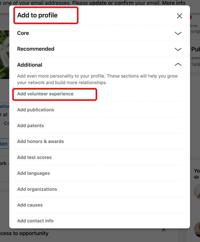 add to profile linkedin volunteer