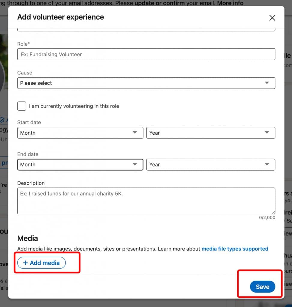 add volunteer experience linkedin