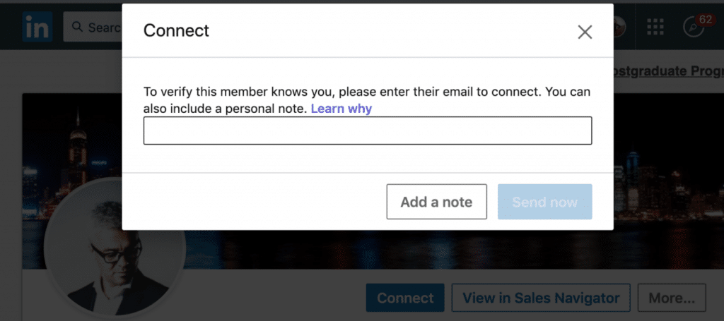 A prompt to confirm the email address before an invitation is sent