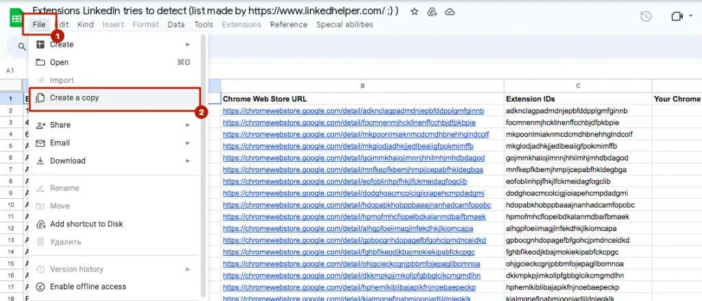 Excel screenshot creating a copy of the document