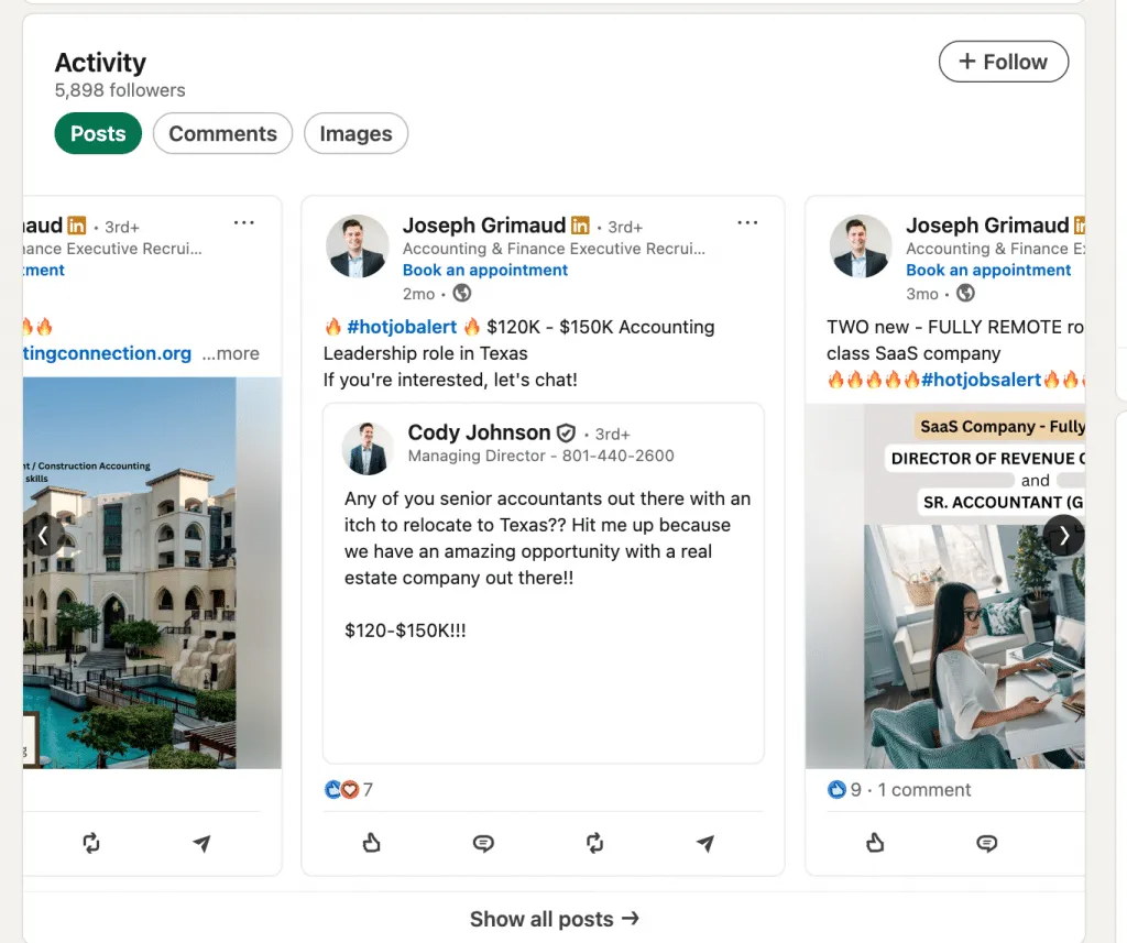 indeed vs linkedin activity bar in linkedin
