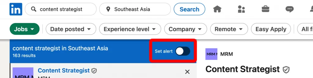 button set alert Manage Job Alerts