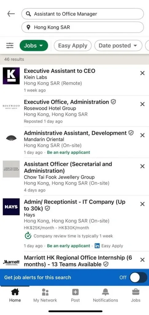 ios app LinkedIn job alert settings