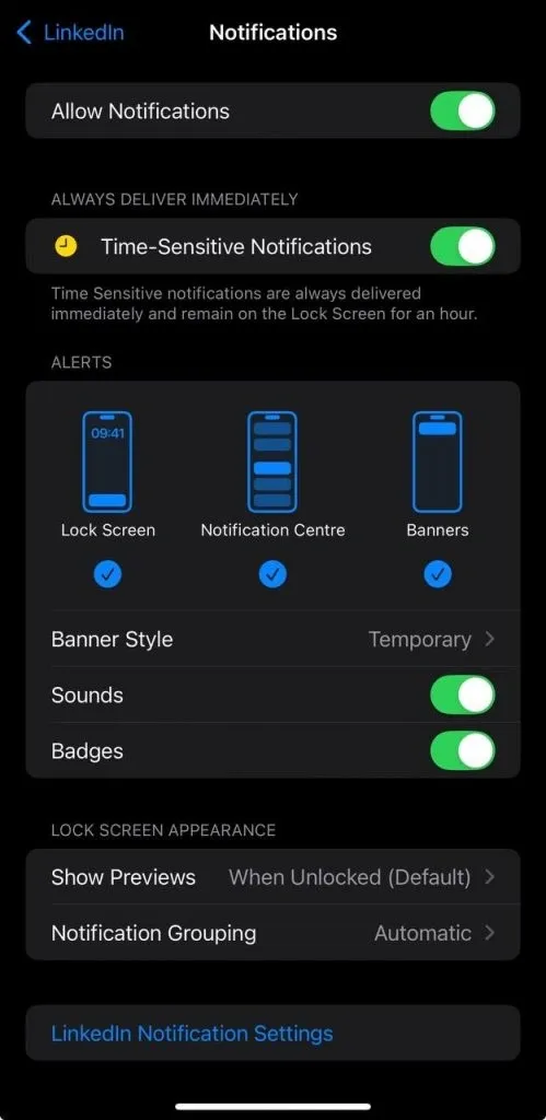 how to get job alerts on LinkedIn iphone settings