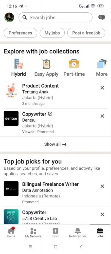 android app how to add a job alert on LinkedIn