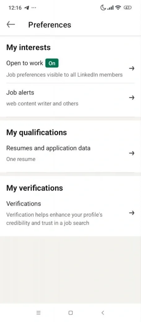 preferences menu how to add a job alert on LinkedIn