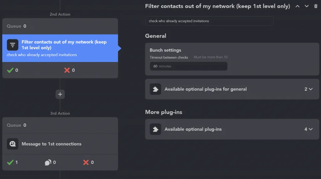 Screenshot filter contacts from your network, leaving only the first level