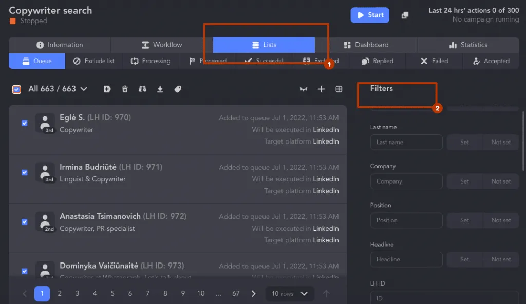 advanced people search linkedin filters in the CRM