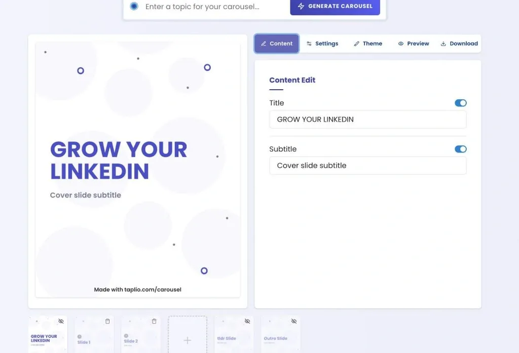 taplio - a LinkedIn carousel generator