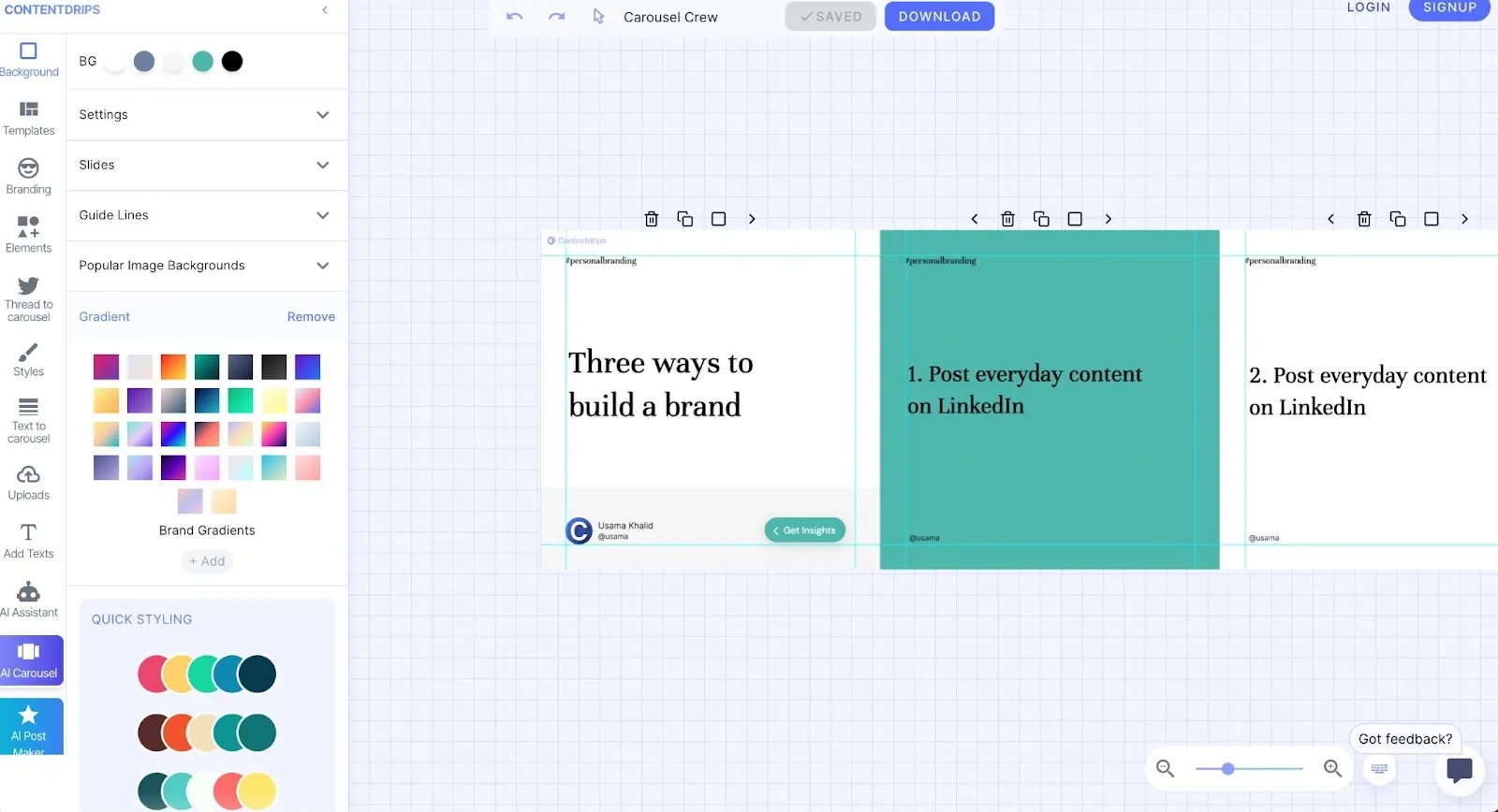 What is a LinkedIn carousel generator - Content Drips editor preview