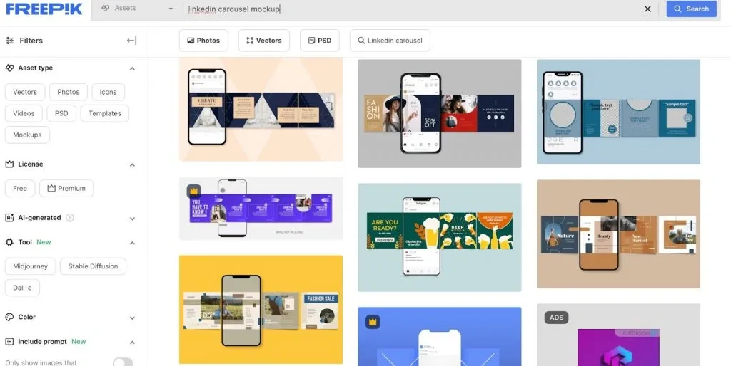 How can you get a LinkedIn carousel mockup - Freepik screenshot