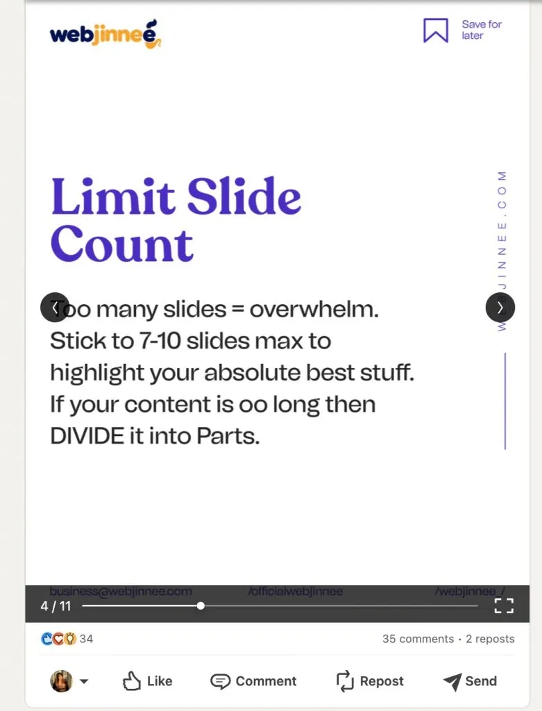 LinkedIn carousel examples and tips - Limit Slide Count