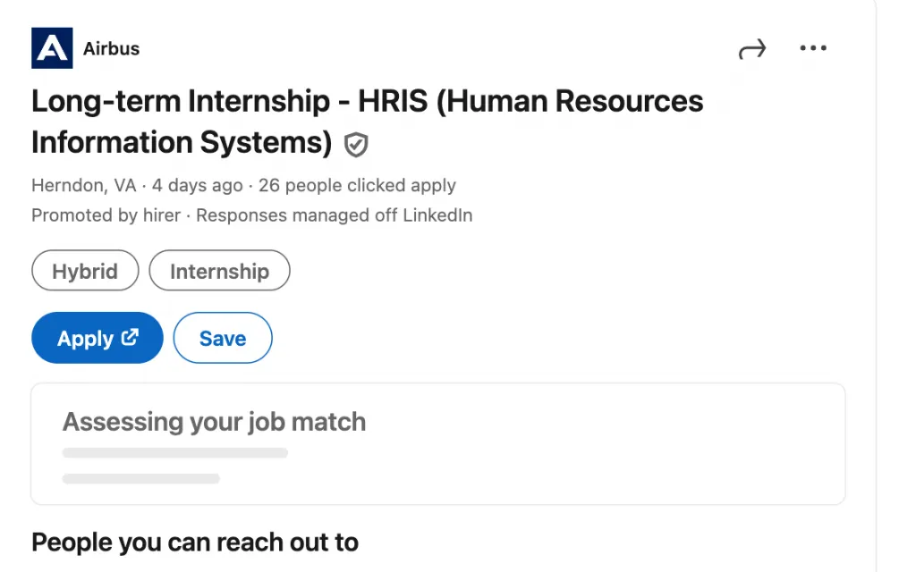 linked in easy apply button example view