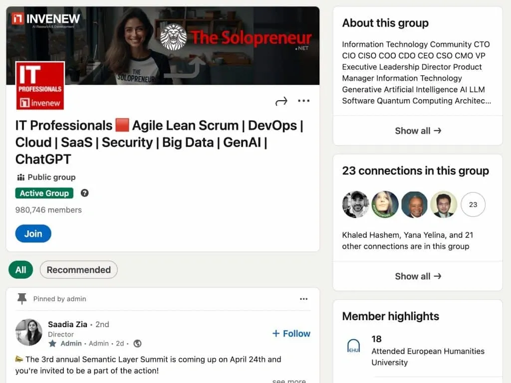 Professional groups on LinkedIn - IT Community